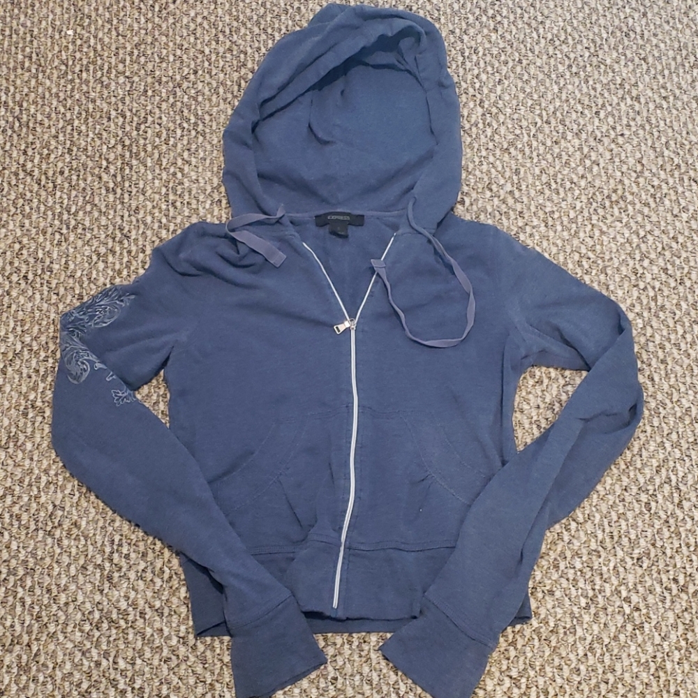 Light weight blue hooded zip up